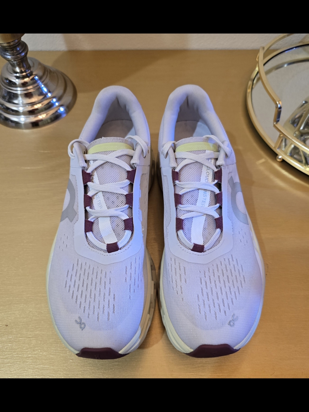 On Running Women's Lavender Athletic Sneakers with Maroon Accents